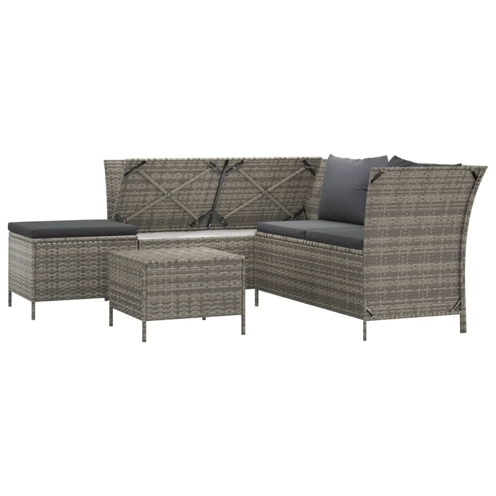 -Delige Loungeset Met Kussens Poly Rattan