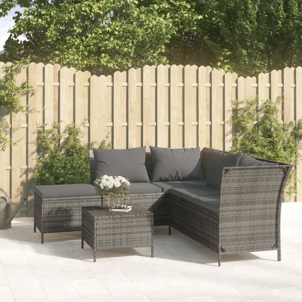 -Delige Loungeset Met Kussens Poly Rattan