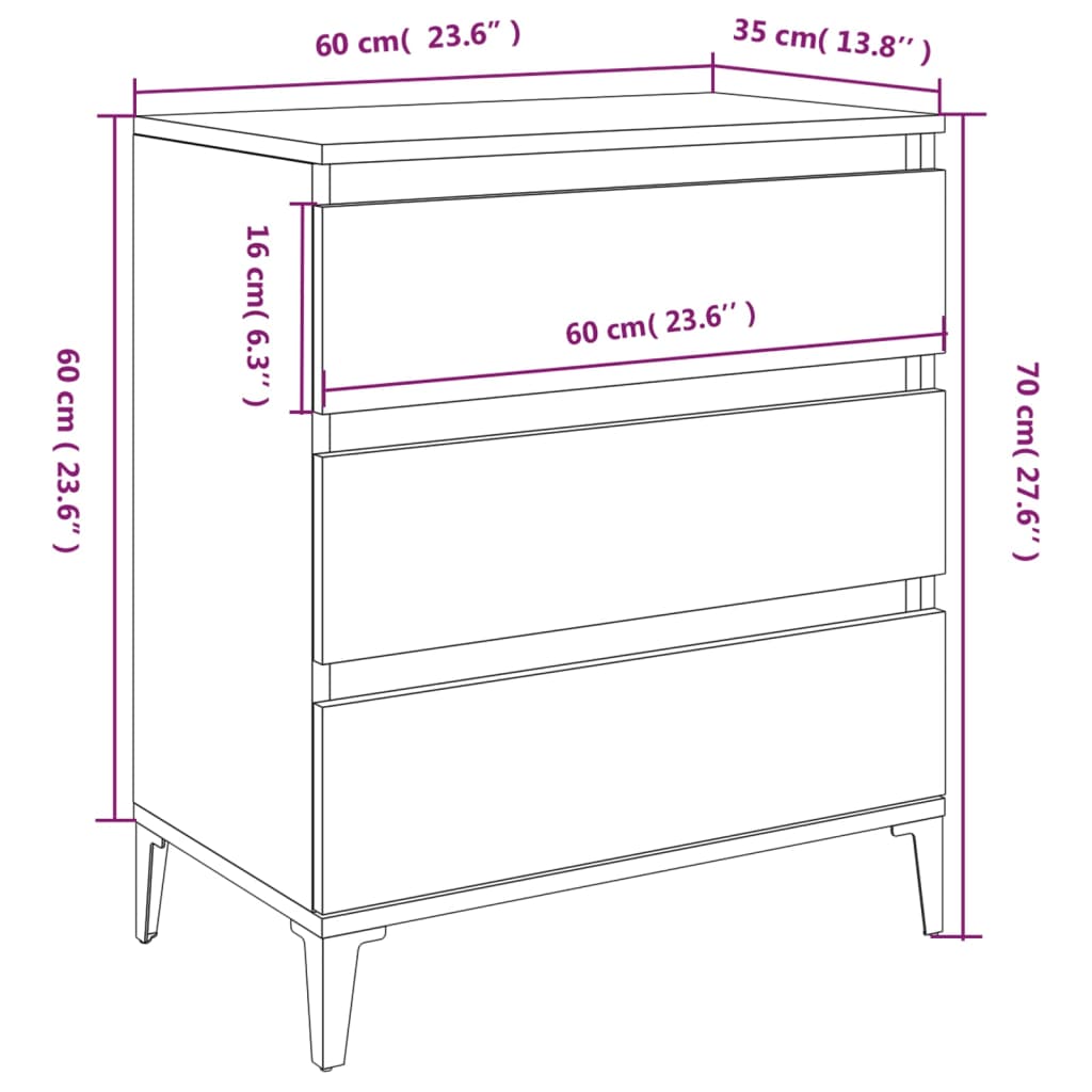 Dressoir 60X35X70 Cm Bewerkt Hout Kleurig