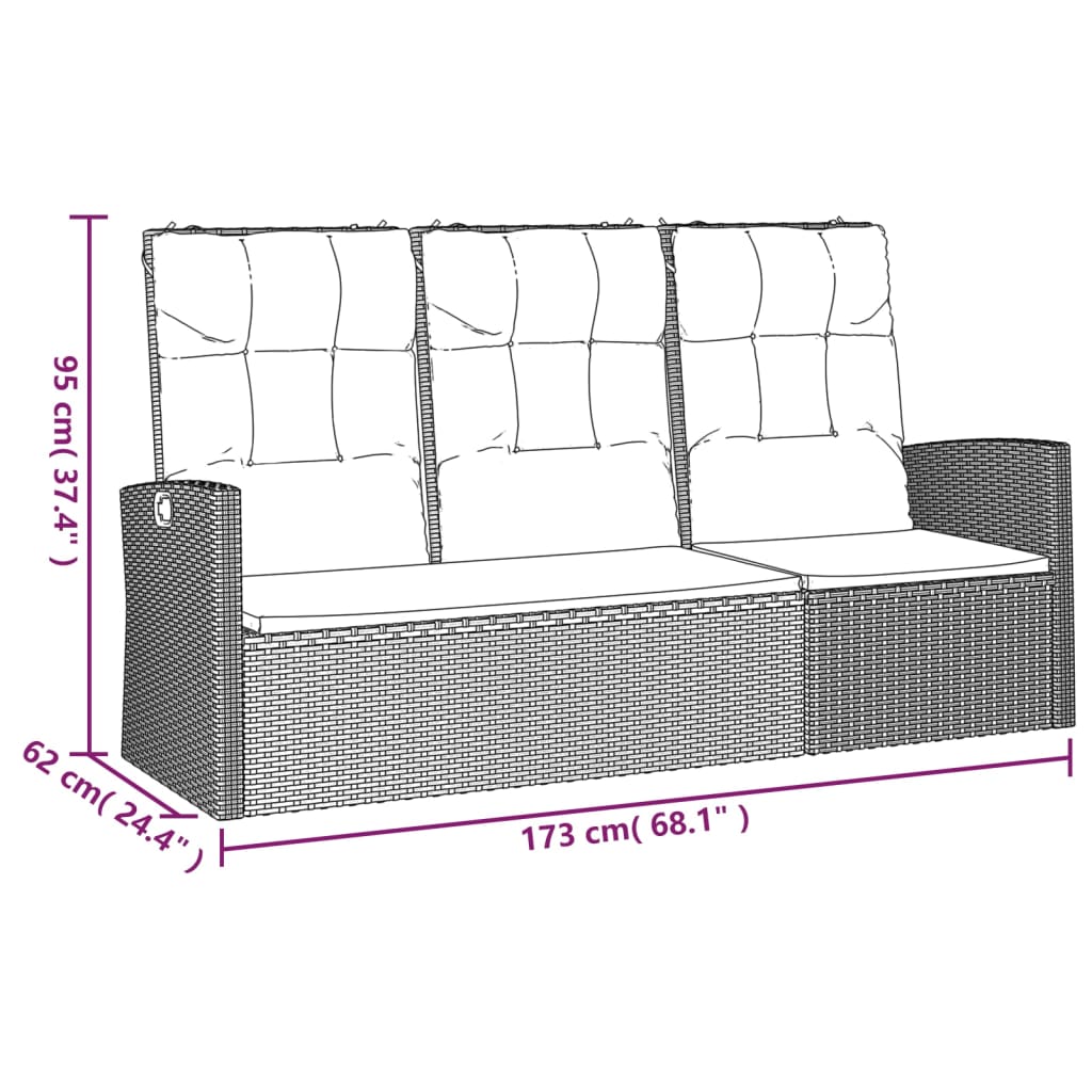 Tuinbank Verstelbaar Met Kussens 73 Cm Poly Rattan