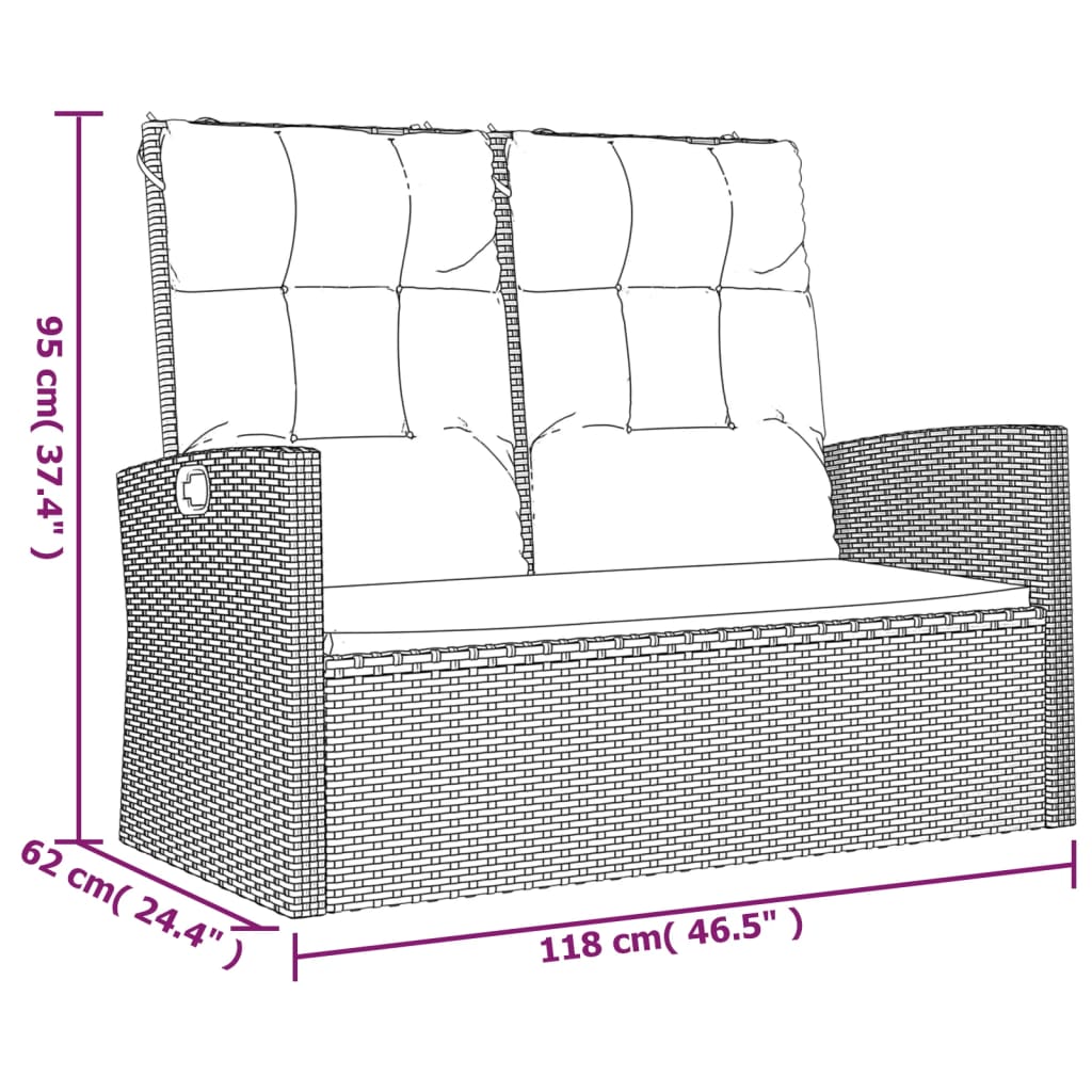 Tuinbank Verstelbaar Met Kussens 8 Cm Poly Rattan