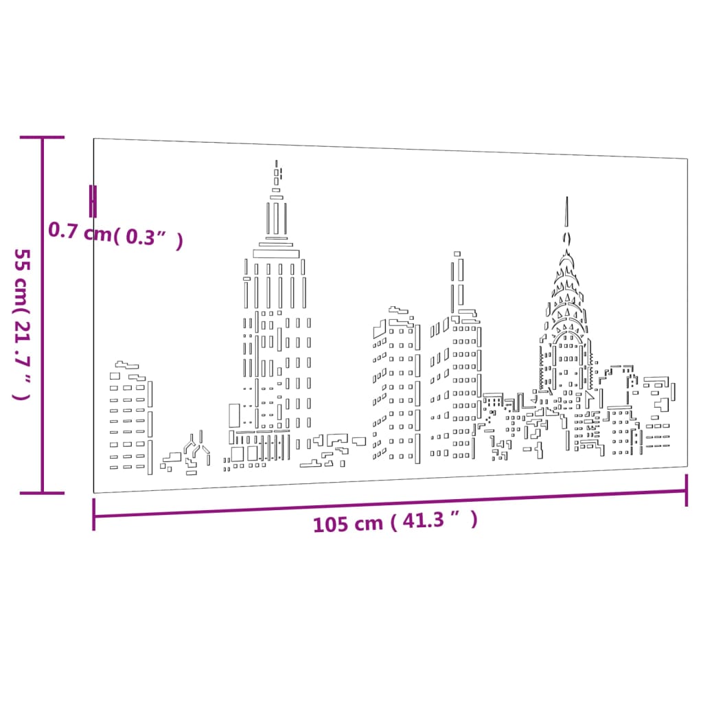 Wanddecoratie Tuin Skyline-Ontwerp 105X55 Cm Cortenstaal