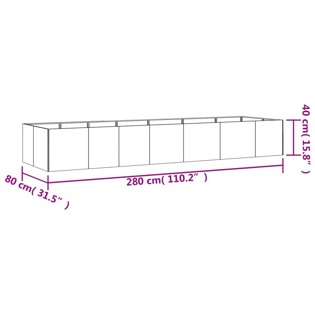 Plantenbak Verhoogd 280X80X40 Cm Cortenstaal