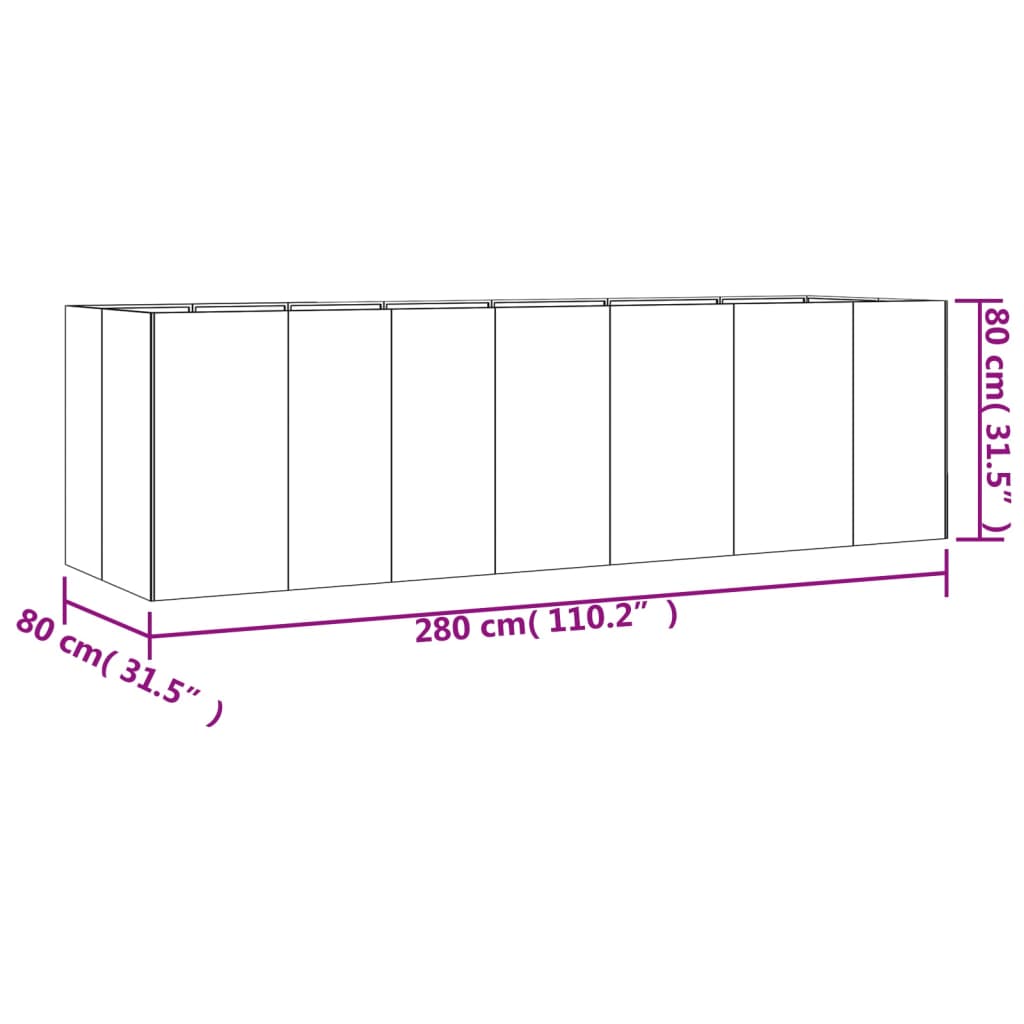 Plantenbak Verhoogd 280X80X80 Cm Cortenstaal