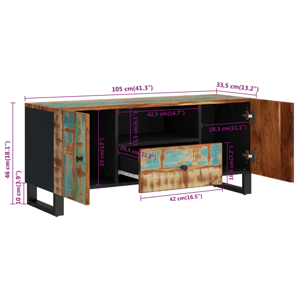 Tv-Meubel 05X33,5X46 Cm Massief Hout Gerecycled Bewerkt Hout