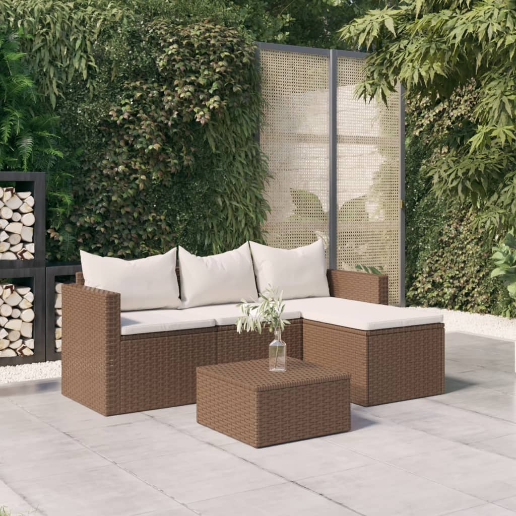 -Delige Loungeset Met Kussens Poly Rattan