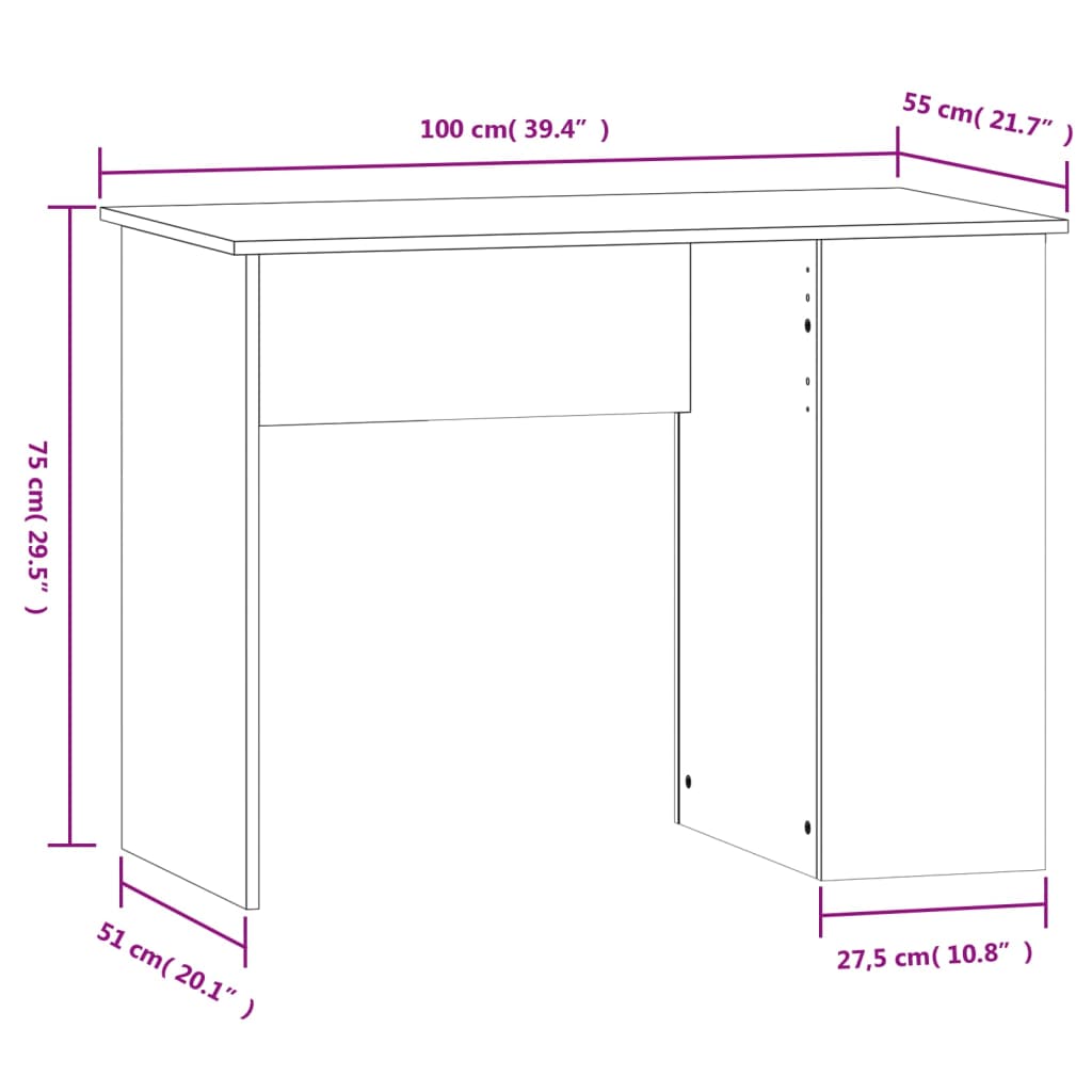 Bureau 100X55X75 Cm Bewerkt Hout