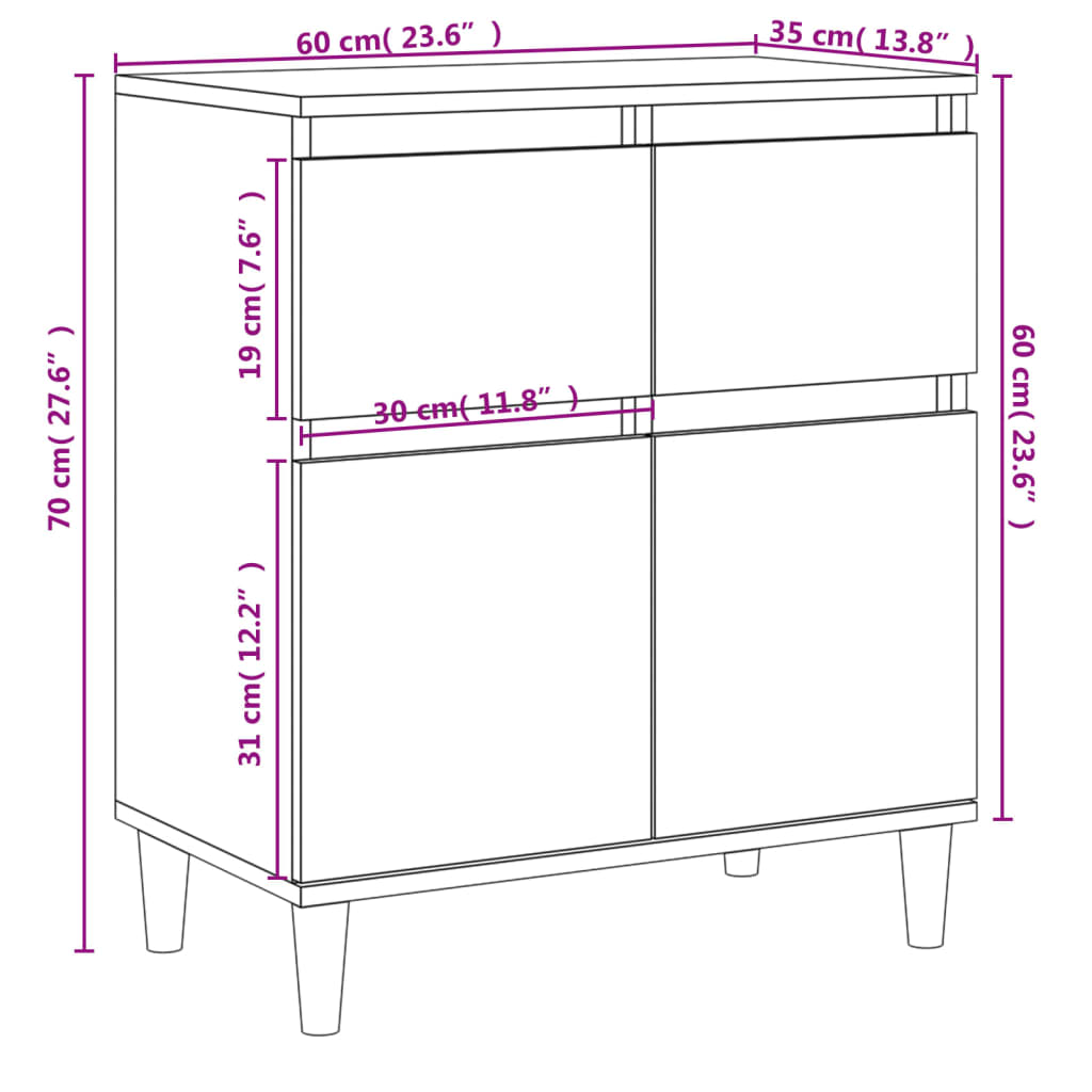 Dressoir 60X35X70 Cm Bewerkt Hout