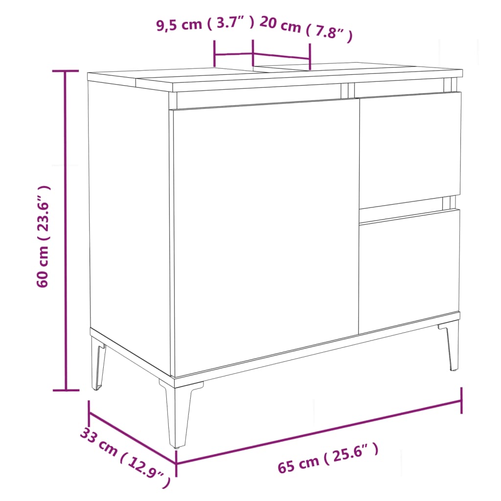 Badkamerkast 65X33X60 Cm Bewerkt Hout Kleurig
