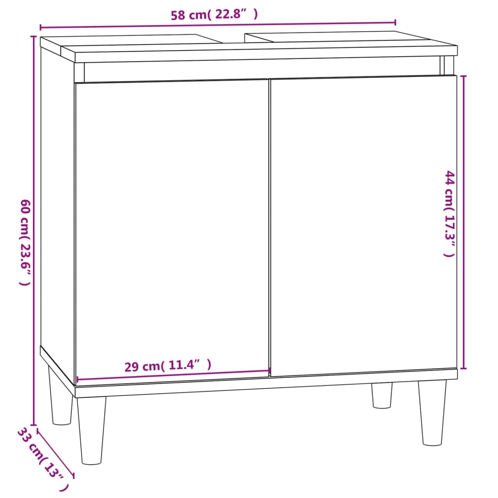 Wastafelkast 58X33X60 Cm Bewerkt Hout