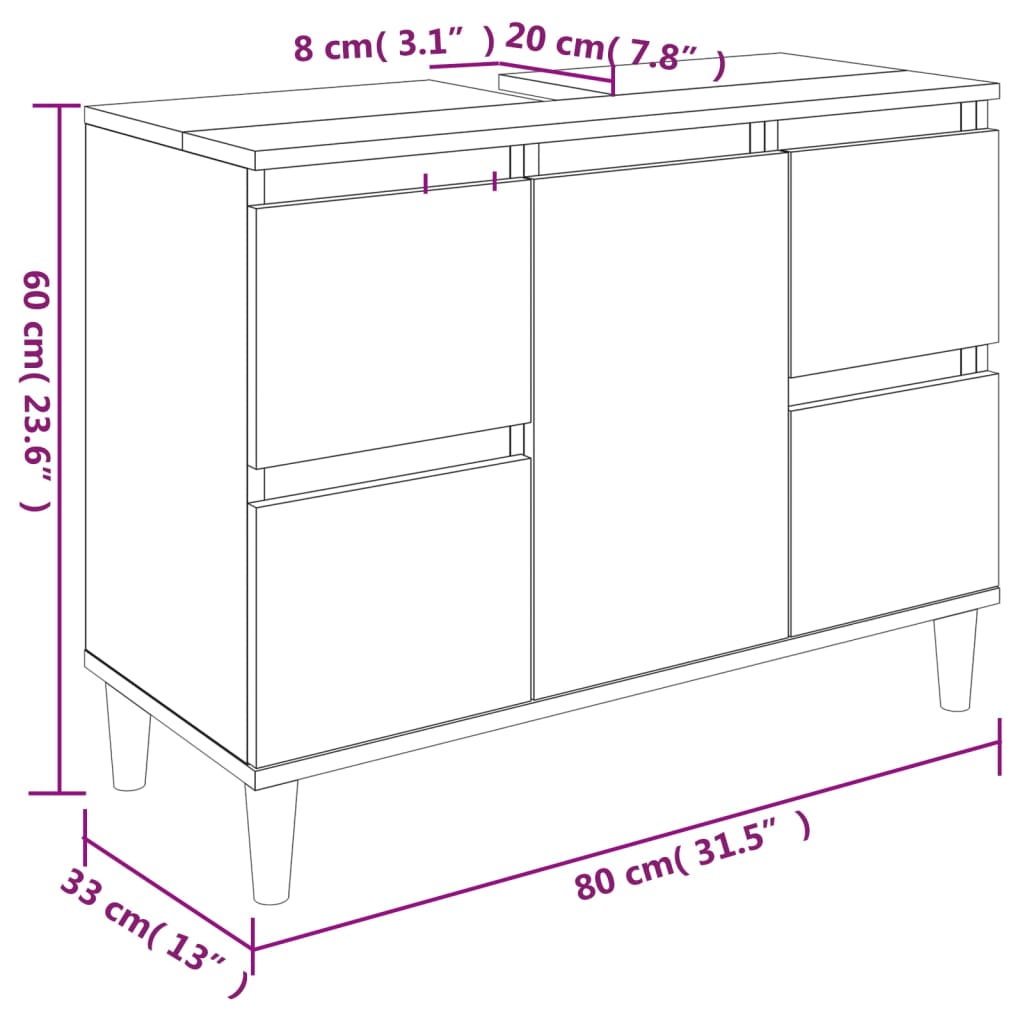 Wastafelkast 80X33X60 Cm Bewerkt Hout Bruin Eikenkleur