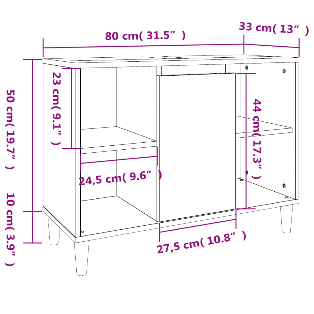 Wastafelkast 80X33X60 Cm Bewerkt Hout Sonoma Eikenkleurig