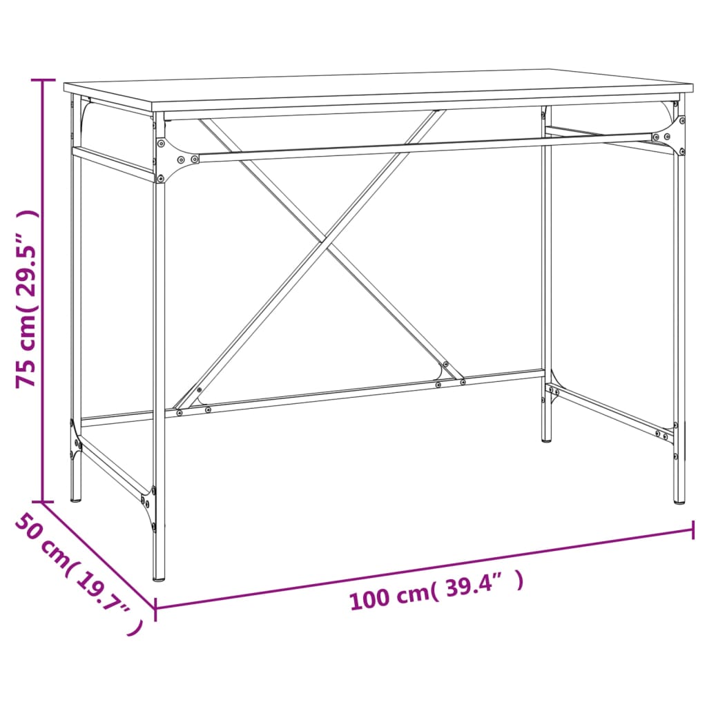 Bureau 100X50X75 Cm Bewerkt Hout En Ijzer