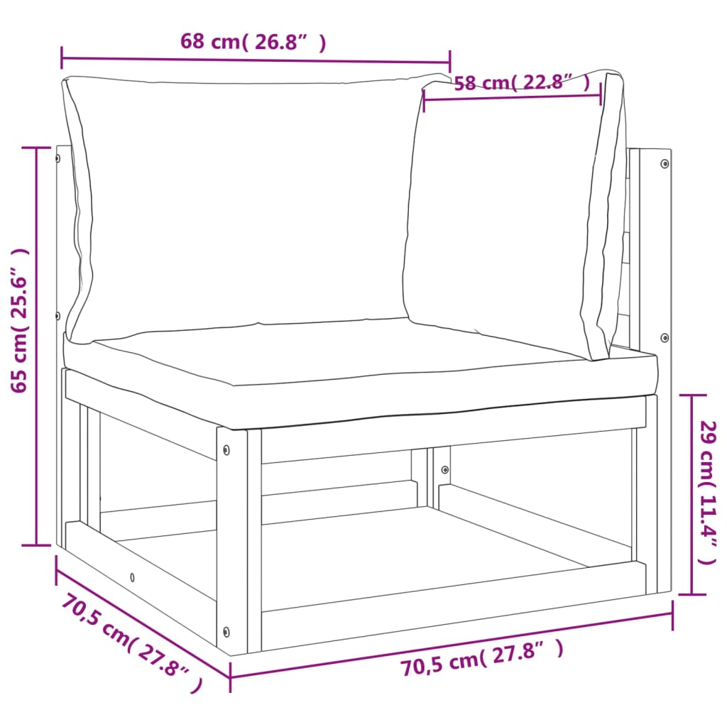 3-Delige Loungeset Met Kussens Massief Hout