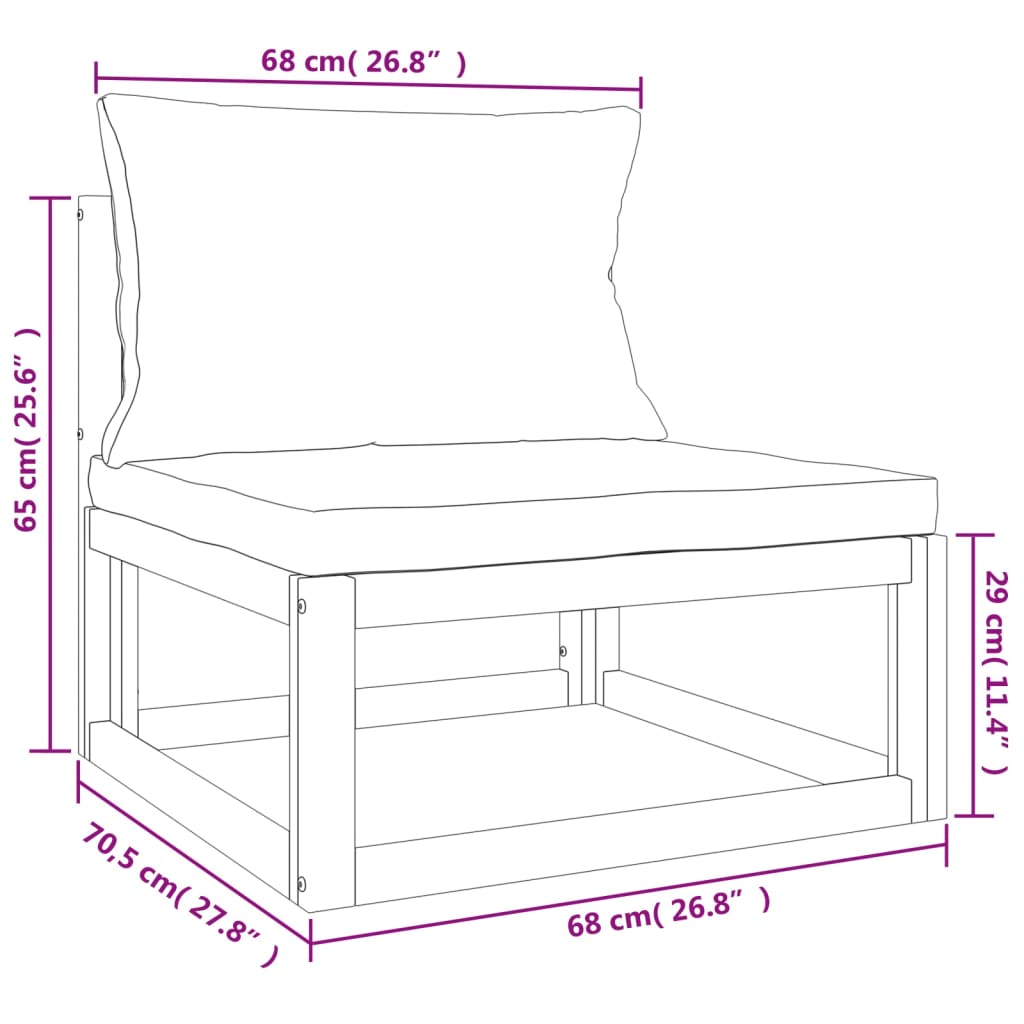 3-Delige Loungeset Met Kussens Massief Hout