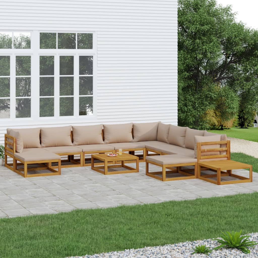 3-Delige Loungeset Met Kussens Massief Hout