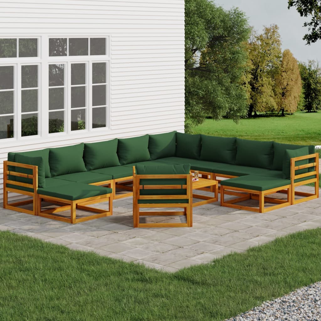 3-Delige Loungeset Met Kussens Massief Hout