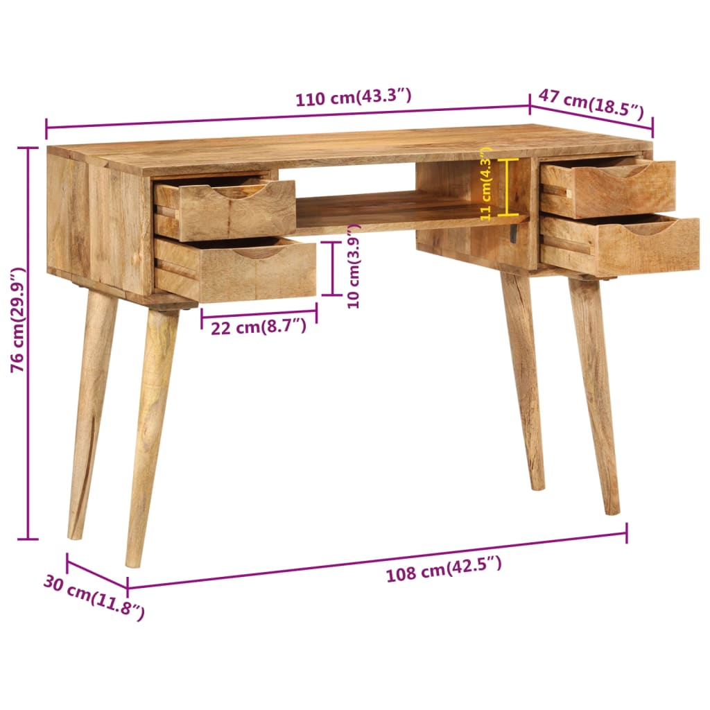 Bureau Met Lades 110X47X76 Cm Massief Mangohout