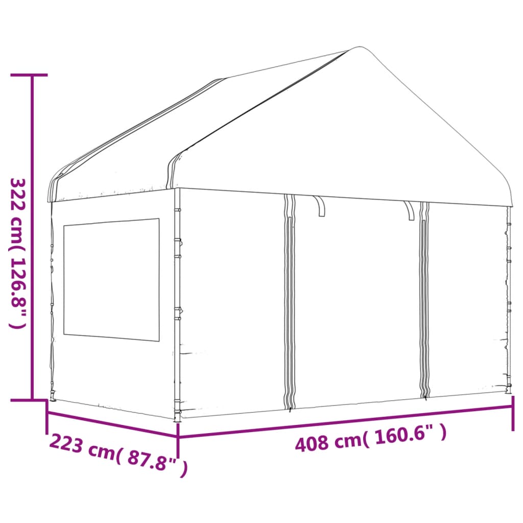 Prieel Met Dak 17,84X4,08X3,22 M Polyetheen Wit