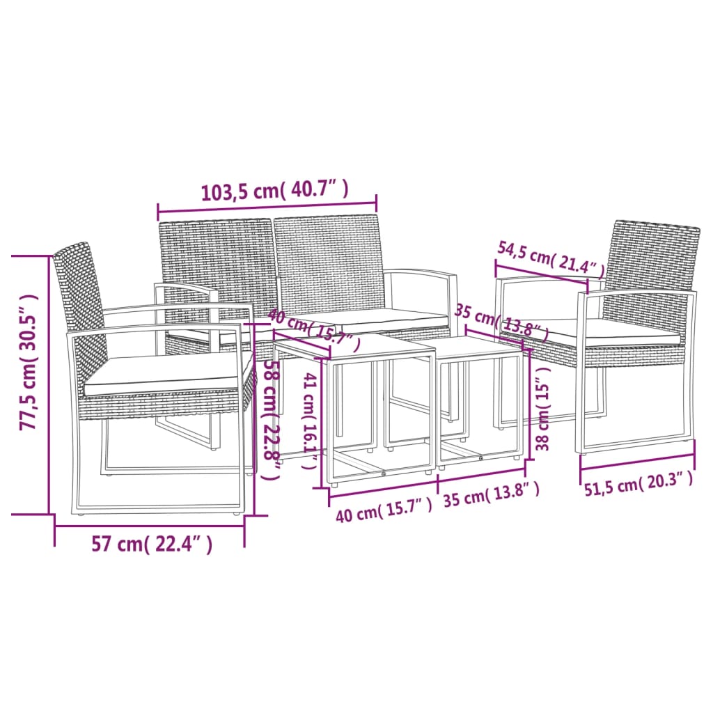 -Delige Tuinset Met Kussens Polypropeen Rattan