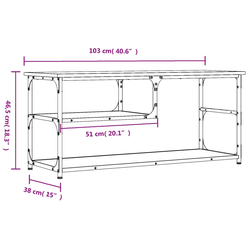 Tv-Meubel 103X38X46,5 Cm Bewerkt Hout Staal Kleur