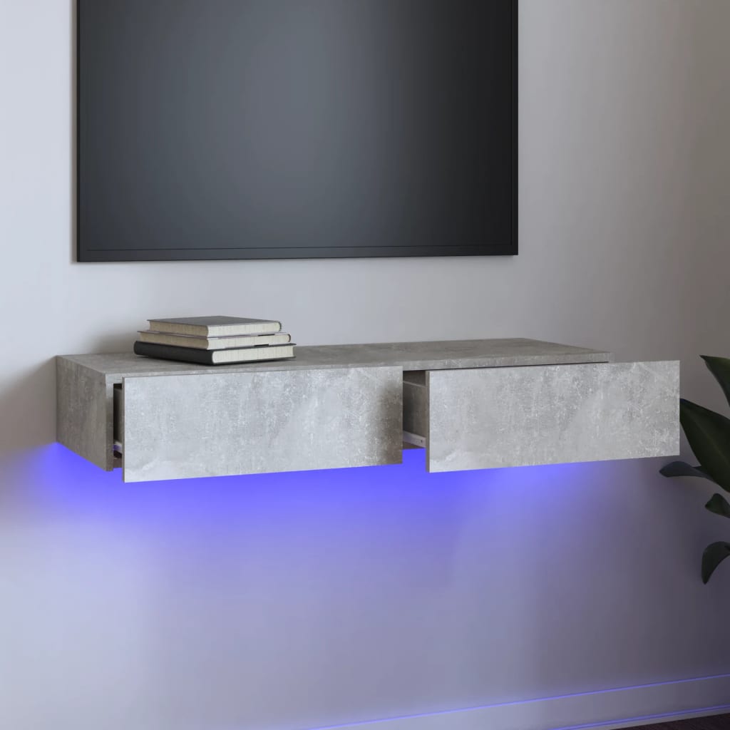 Tv-Meubel Met Led-Verlichting 90X35X15,5 Cm Betongrijs