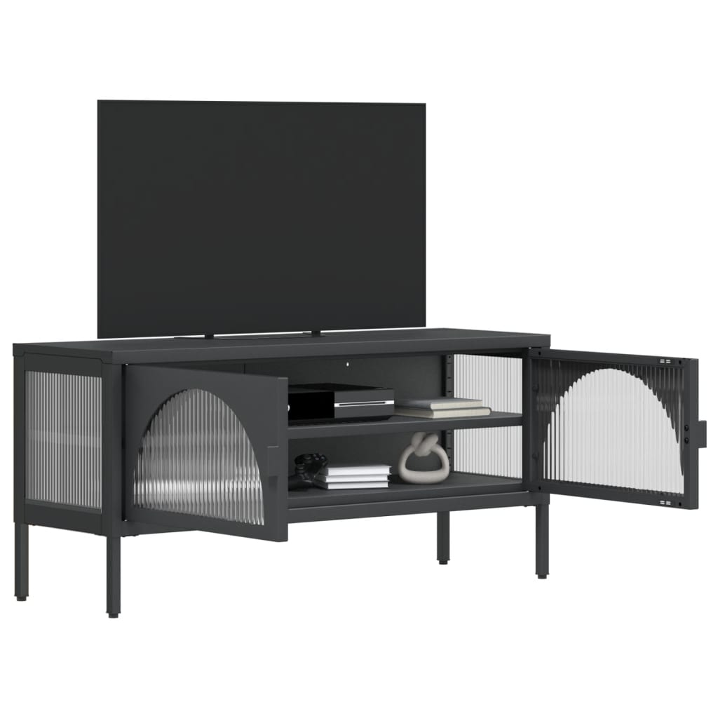 Tv-Meubel 105X35X50 Cm Glas En Staal Zwart