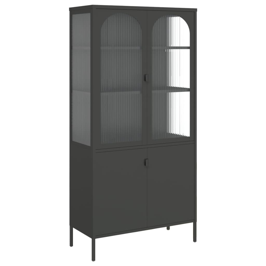 Hoge Kast 90X40X180 Cm Glas En Staal Zwart