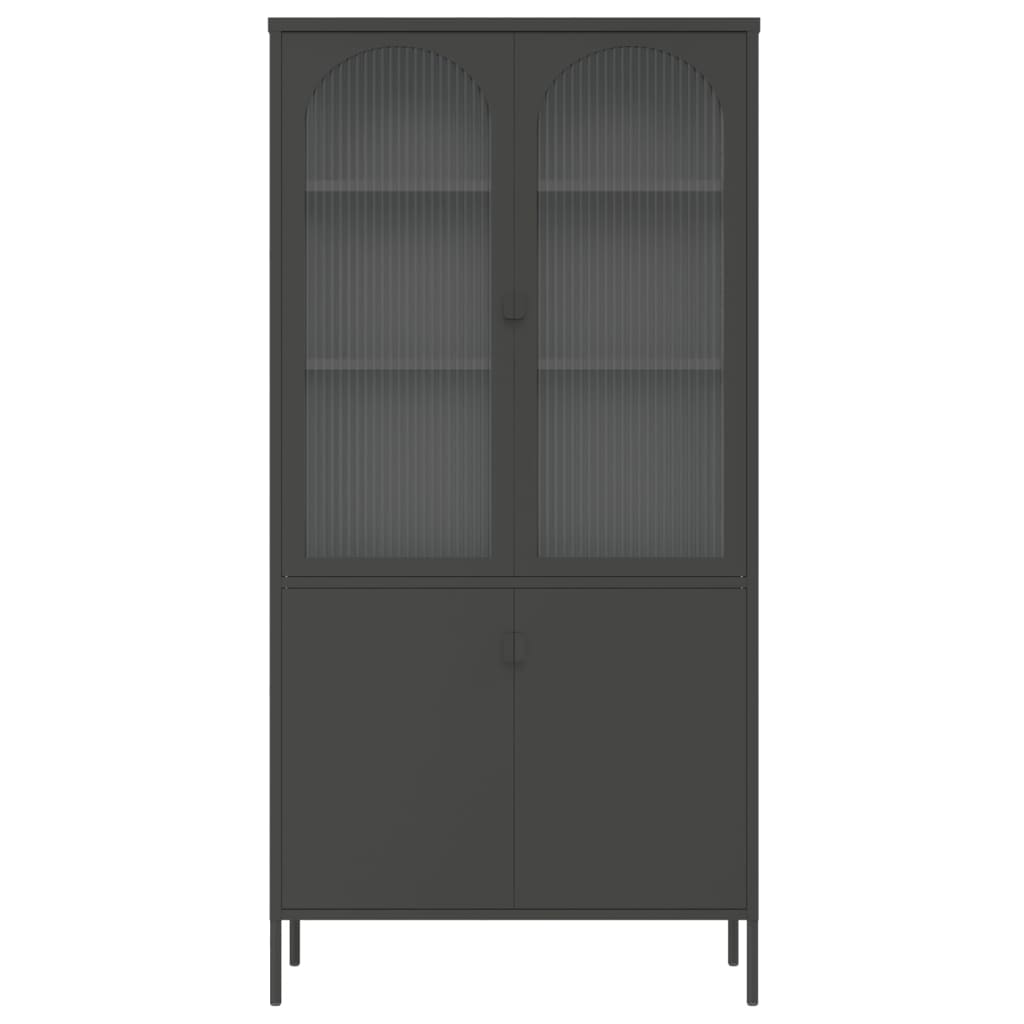 Hoge Kast 90X40X180 Cm Glas En Staal Zwart