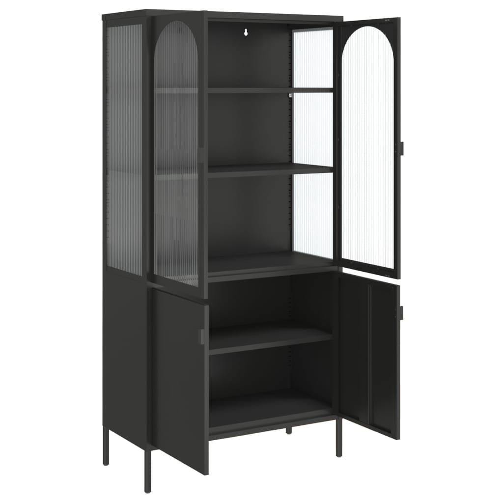 Hoge Kast 90X40X180 Cm Glas En Staal Zwart