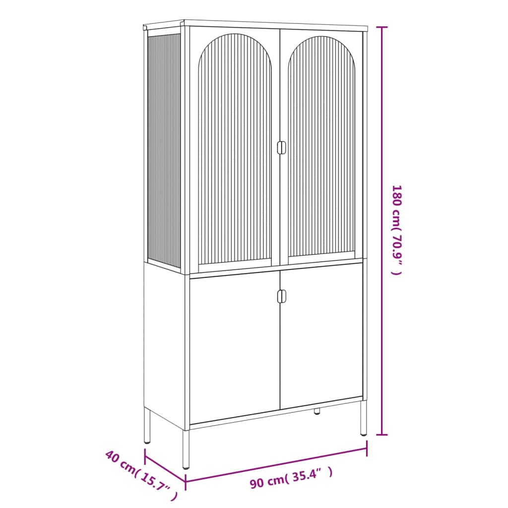 Hoge Kast 90X40X180 Cm Glas En Staal Zwart