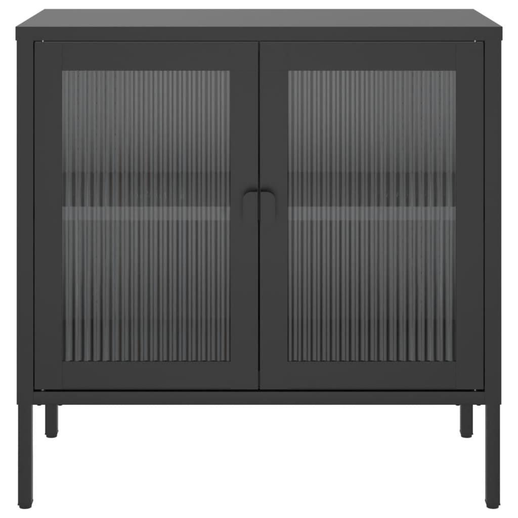 Dressoir 70X35X70 Cm Glas En Staal Zwart