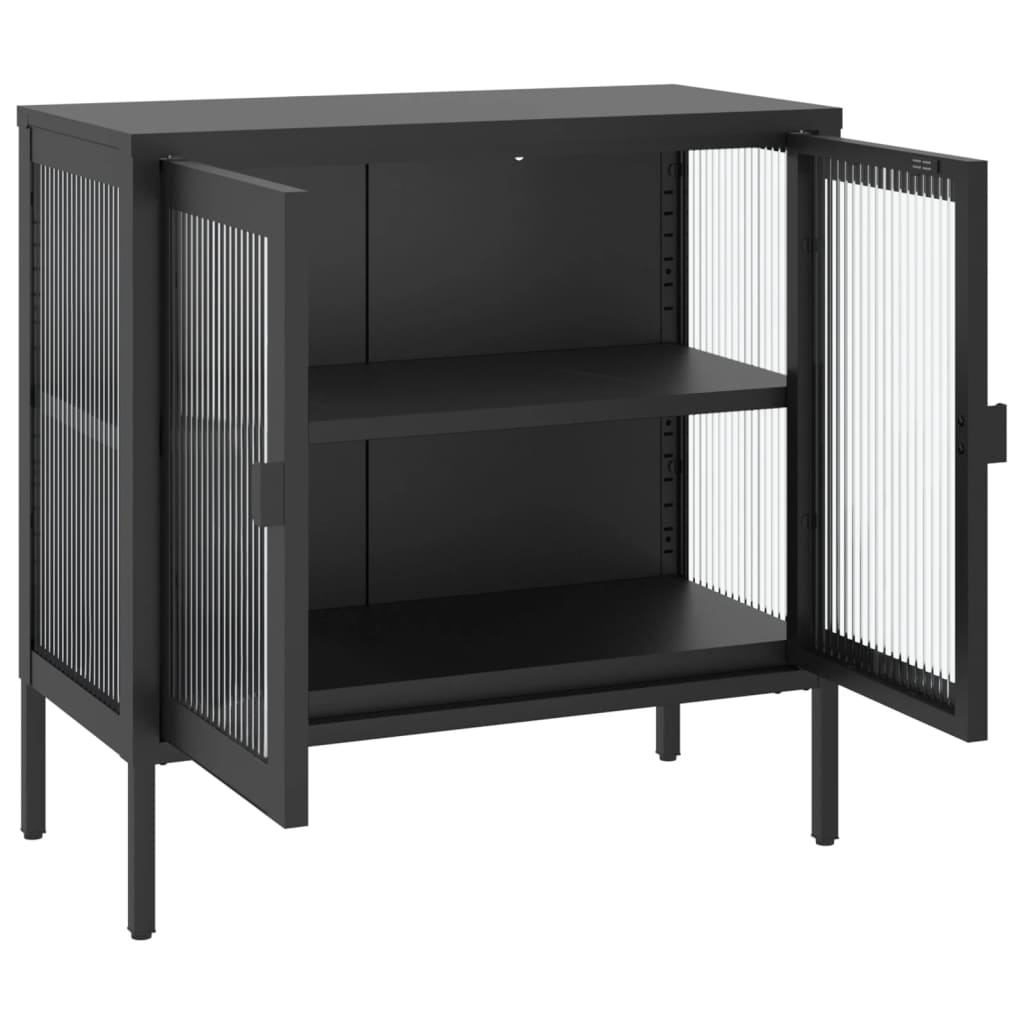 Dressoir 70X35X70 Cm Glas En Staal Zwart