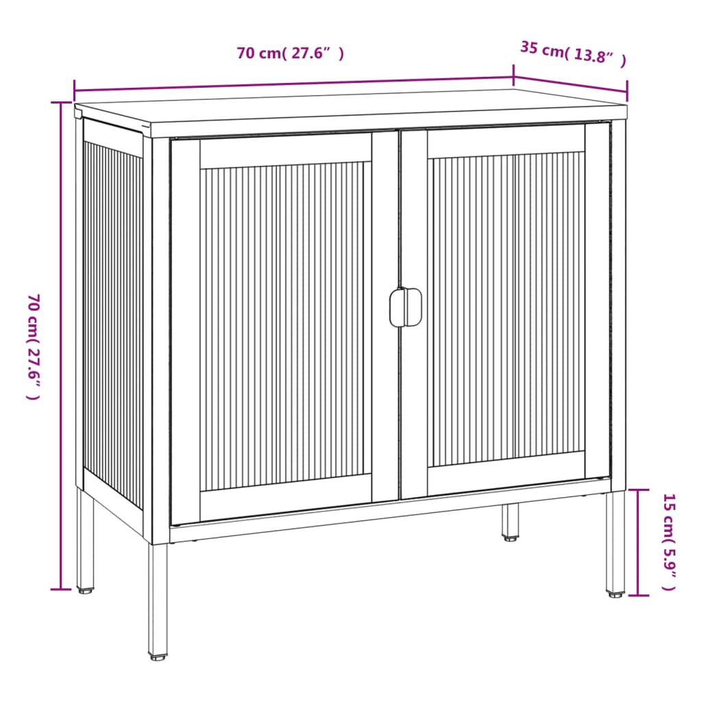 Dressoir 70X35X70 Cm Glas En Staal Zwart