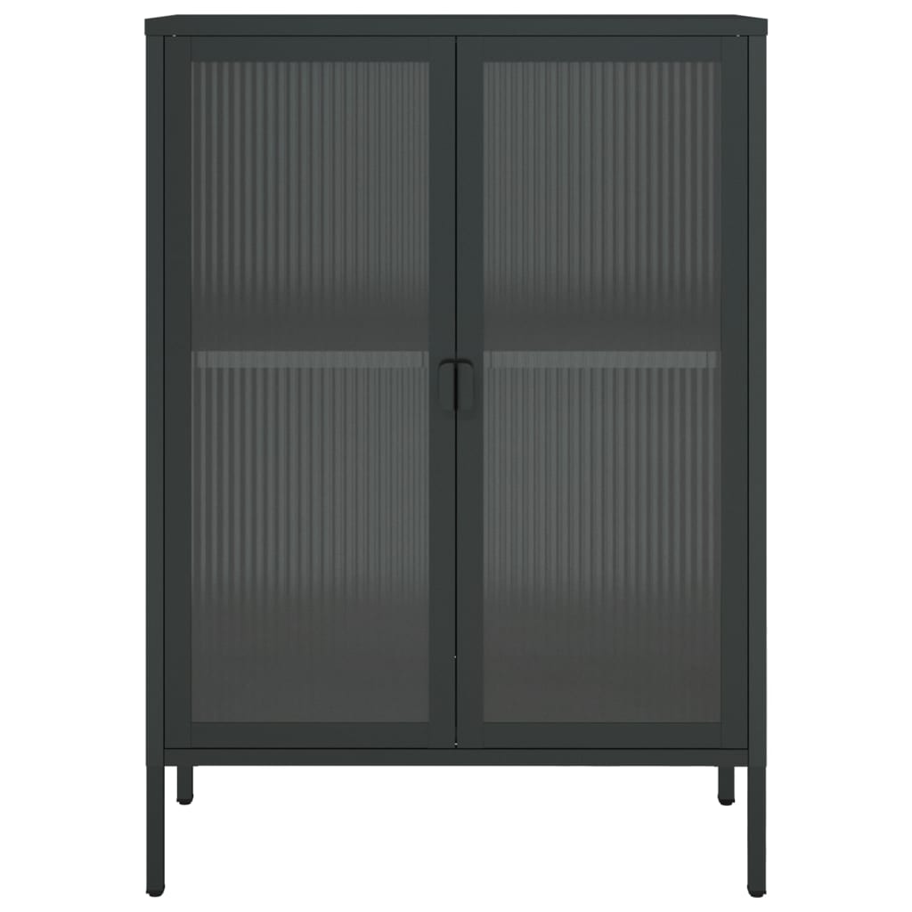 Dressoir 75X35X105 Cm Glas En Staal Zwart Hoogglans Wit