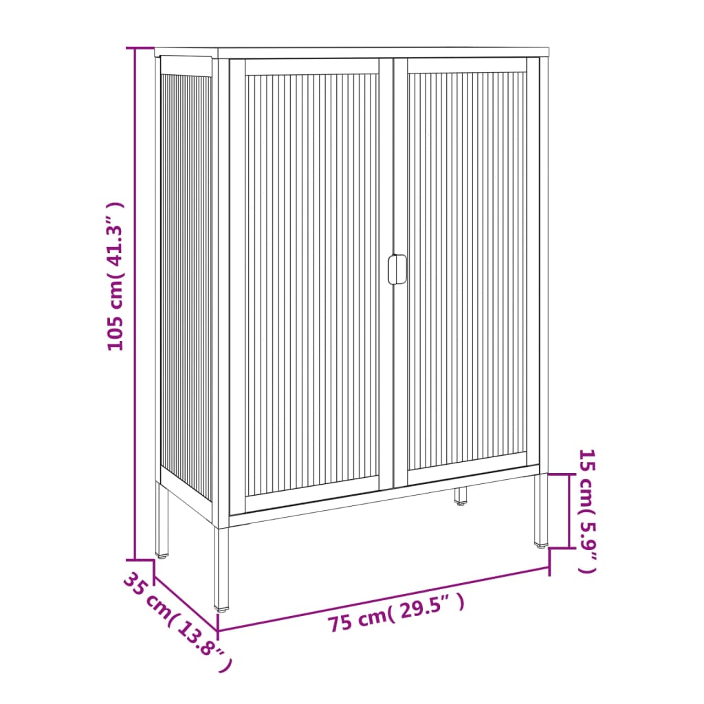 Dressoir 75X35X105 Cm Glas En Staal Zwart Hoogglans Wit