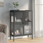 Dressoir 75X35X105 Cm Glas En Staal Zwart Hoogglans Wit