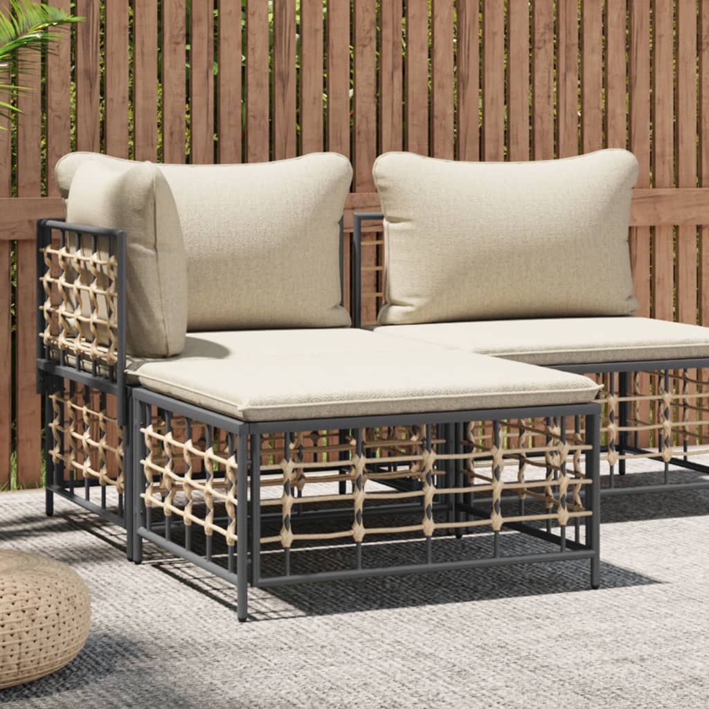 Tuin Met Donkergrijze Kussens Poly Rattan