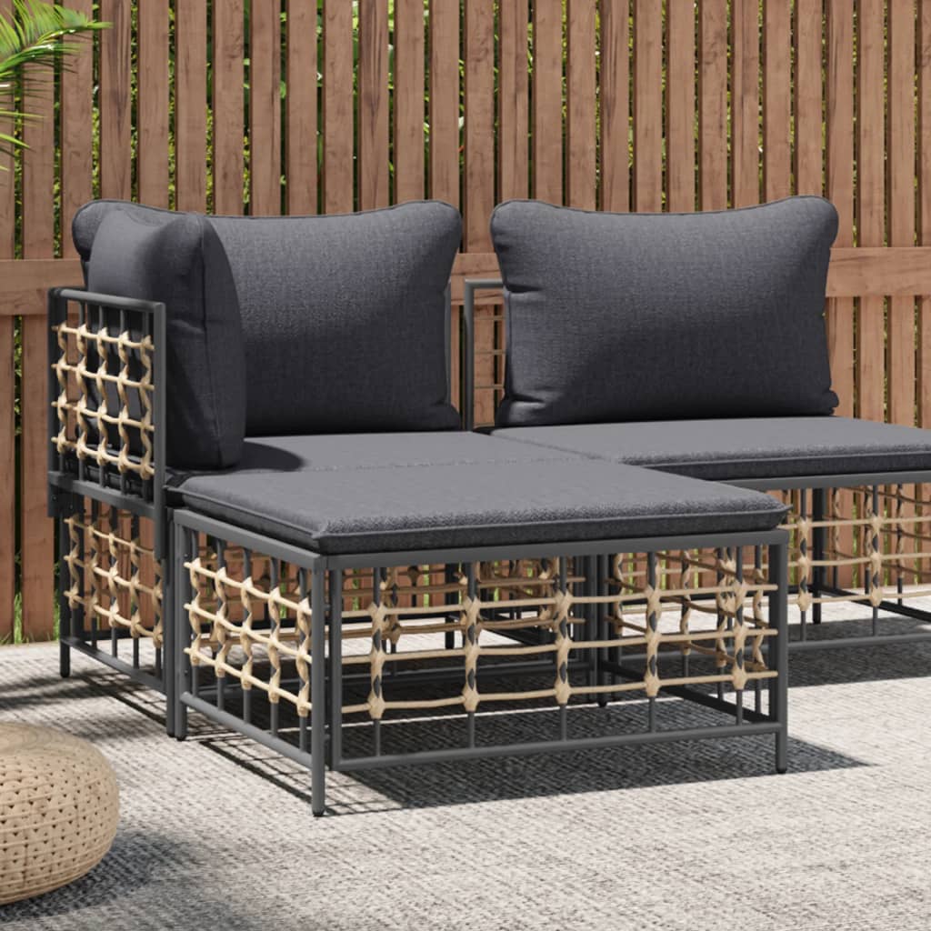 Tuin Met Donkergrijze Kussens Poly Rattan