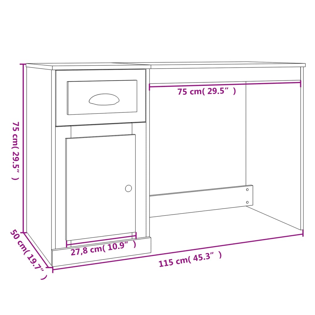 Bureau Met Lade 115X50X75 Cm Bewerkt Hout