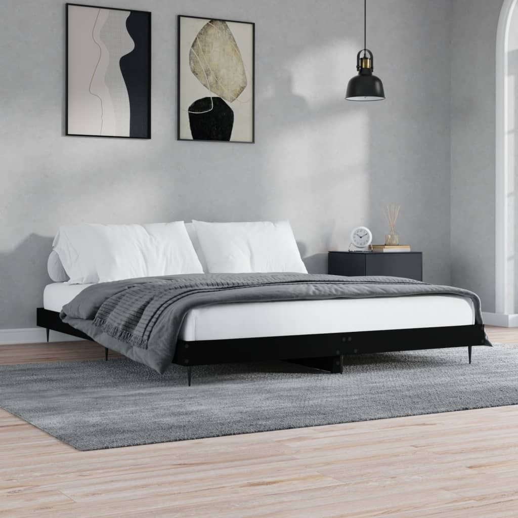 Bedframe Bewerkt Hout Zwart