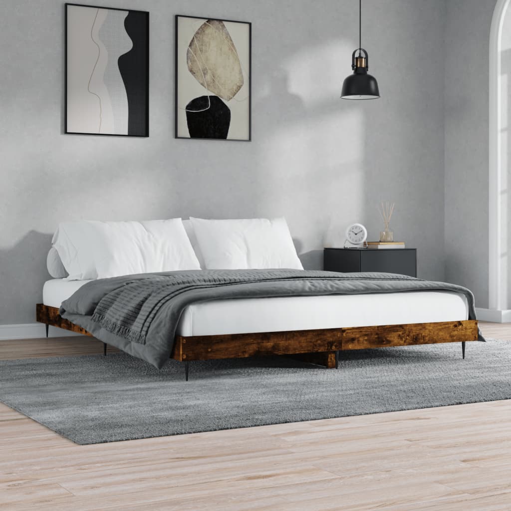 Bedframe Bewerkt Hout Kleurig Gerookt Eiken