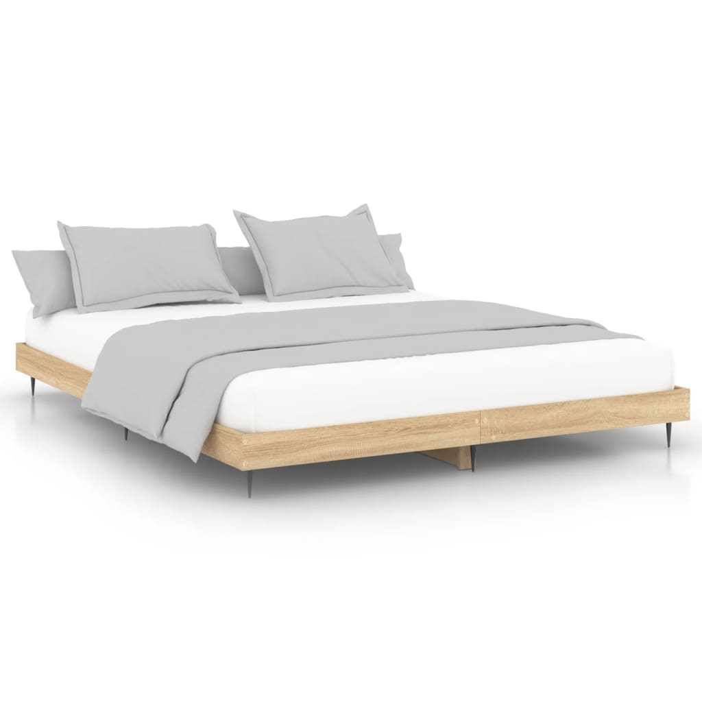 Bedframe Zonder Matras Hout Kleurig Sonoma Eiken