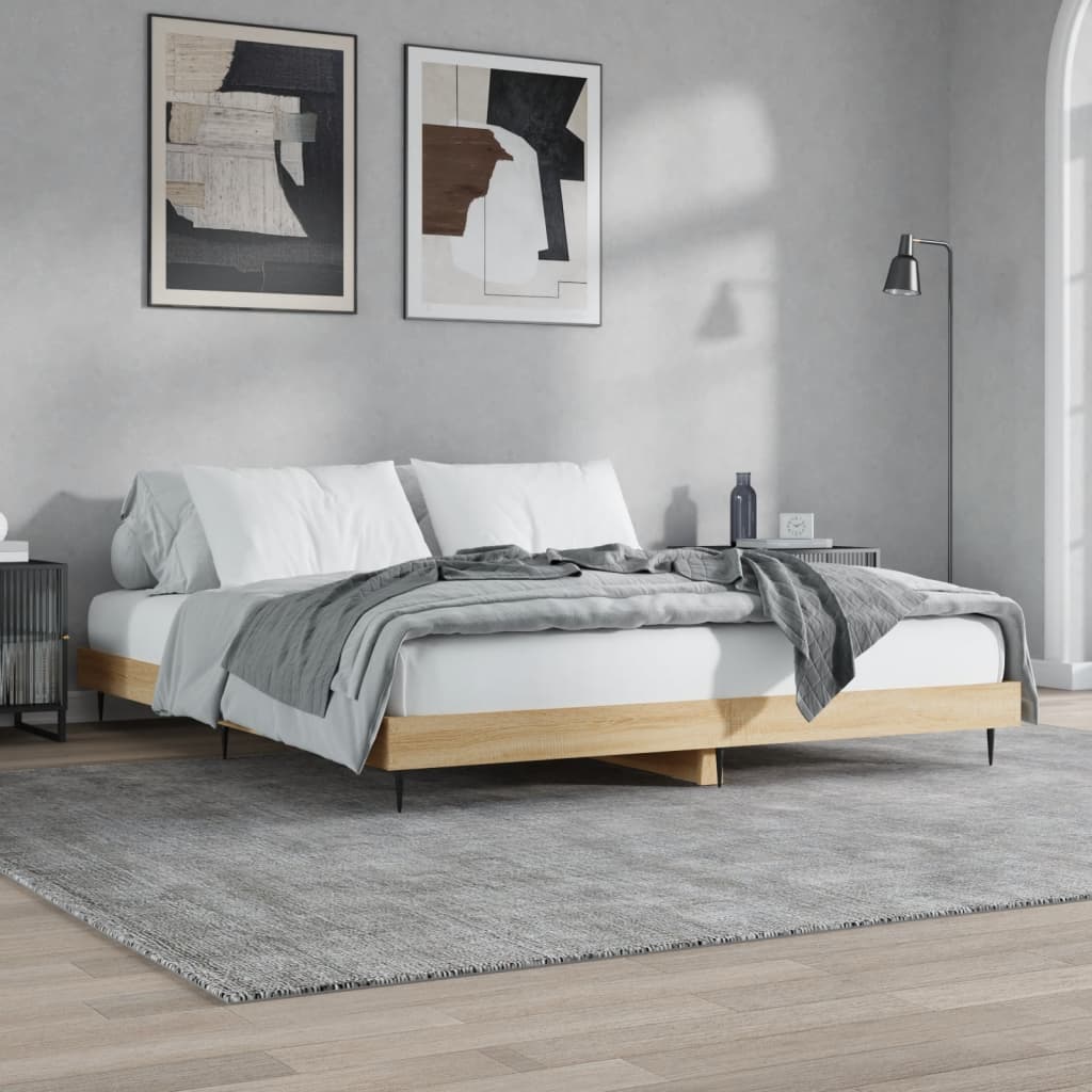 Bedframe Zonder Matras Hout Kleurig Sonoma Eiken