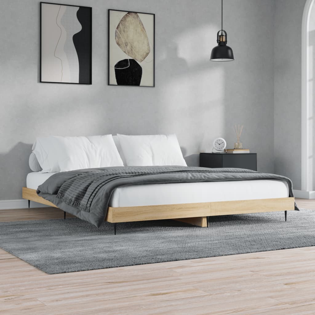 Bedframe Zonder Matras Hout Kleurig Sonoma Eiken