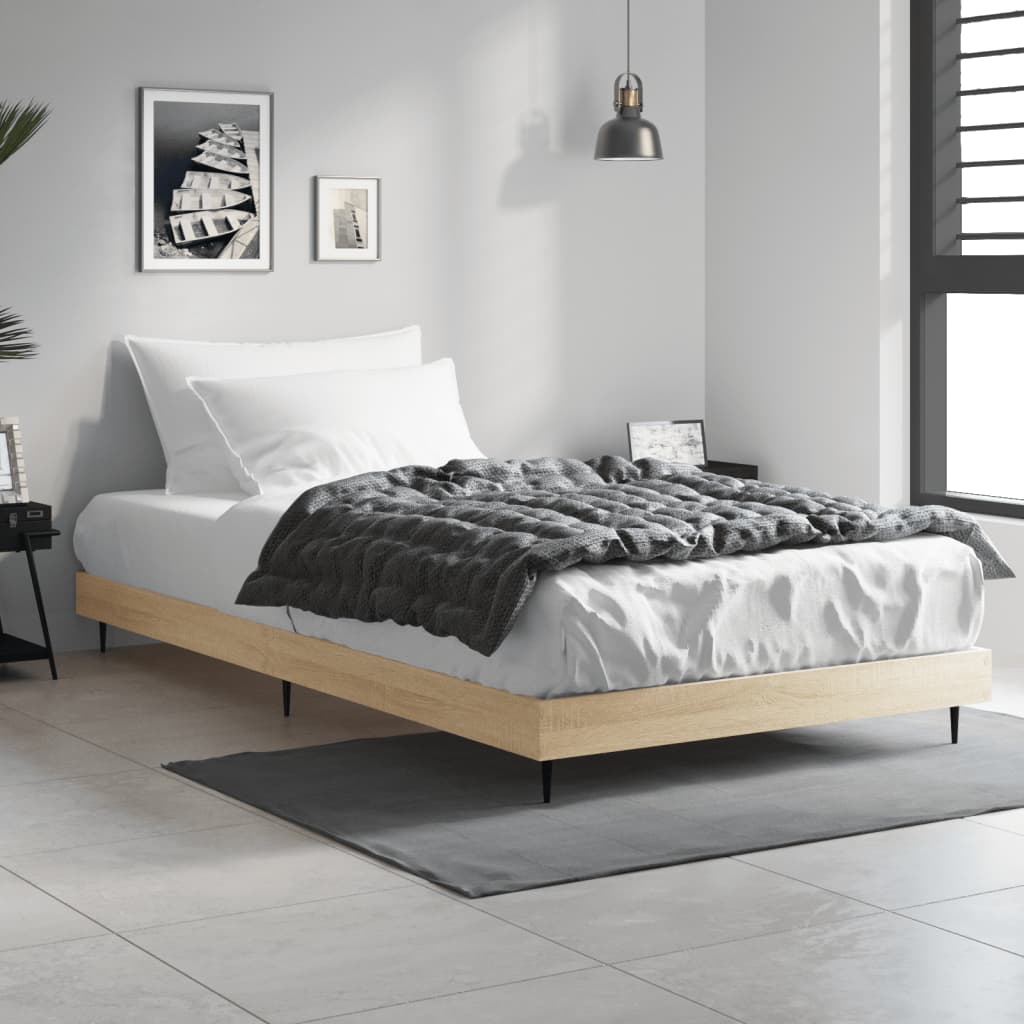 Bedframe Zonder Matras Hout Kleurig Sonoma Eiken