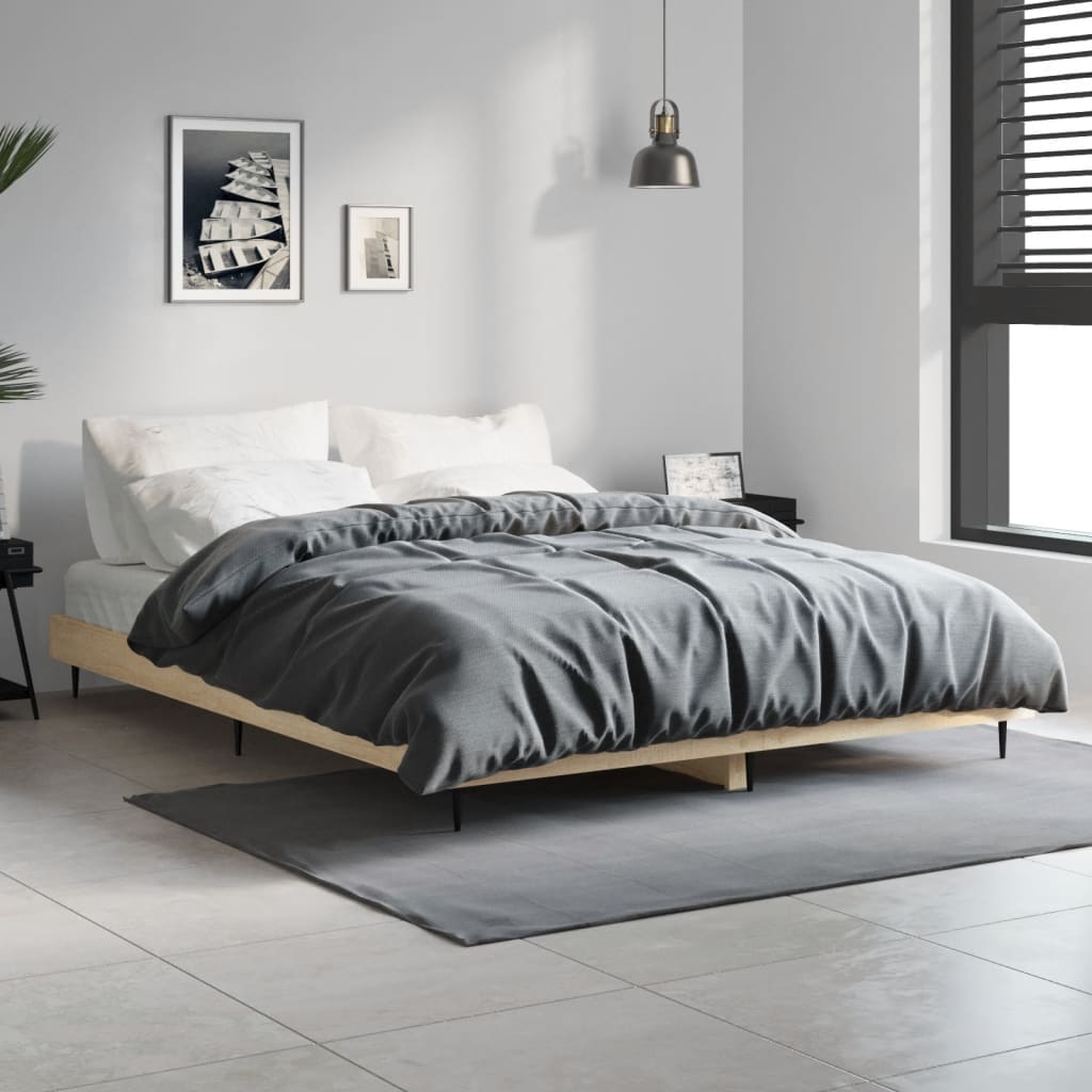 Bedframe Zonder Matras Hout Kleurig Sonoma Eiken