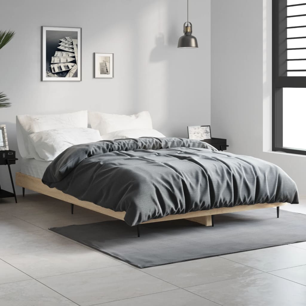 Bedframe Zonder Matras Hout Kleurig Sonoma Eiken