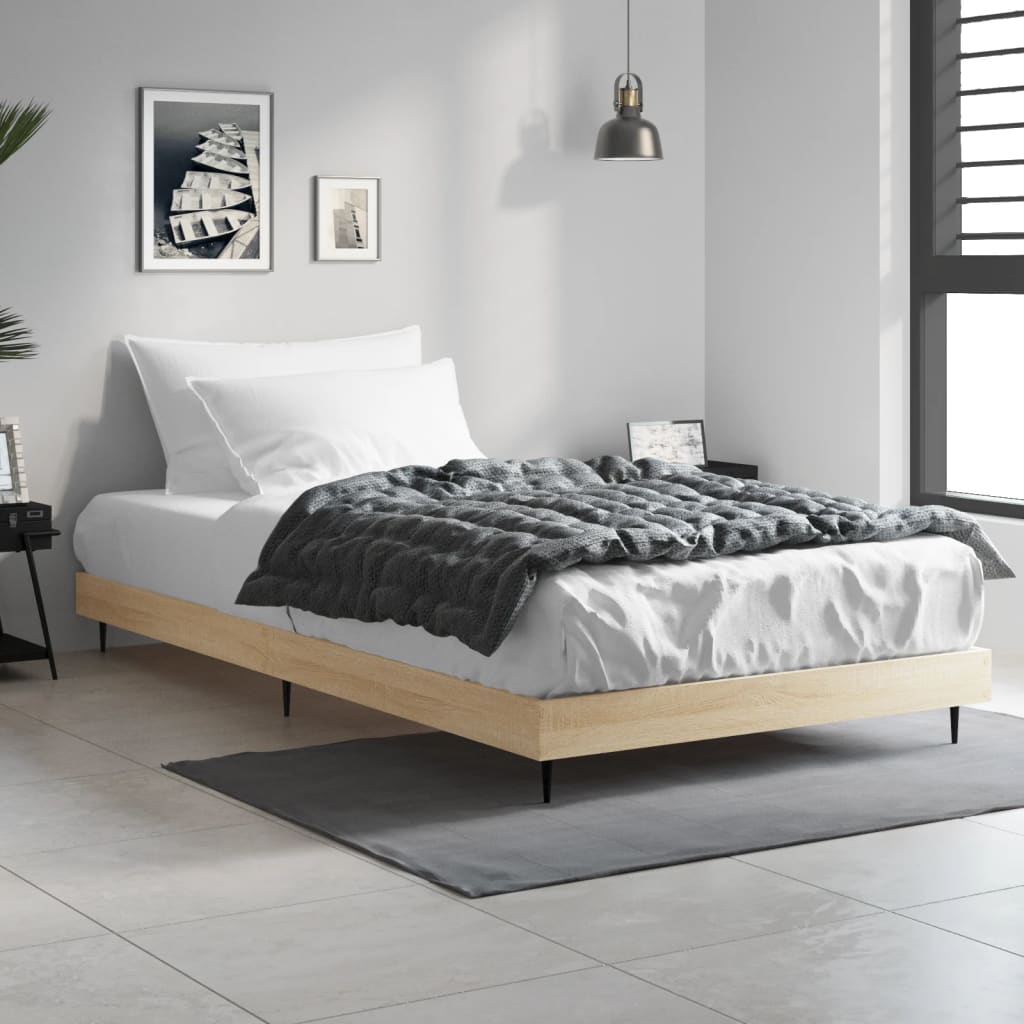 Bedframe Zonder Matras Hout Kleurig Sonoma Eiken