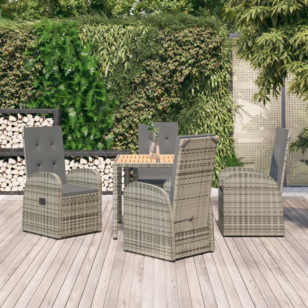 5-Delige Tuinset Met Kussens Poly Rattan Grijs